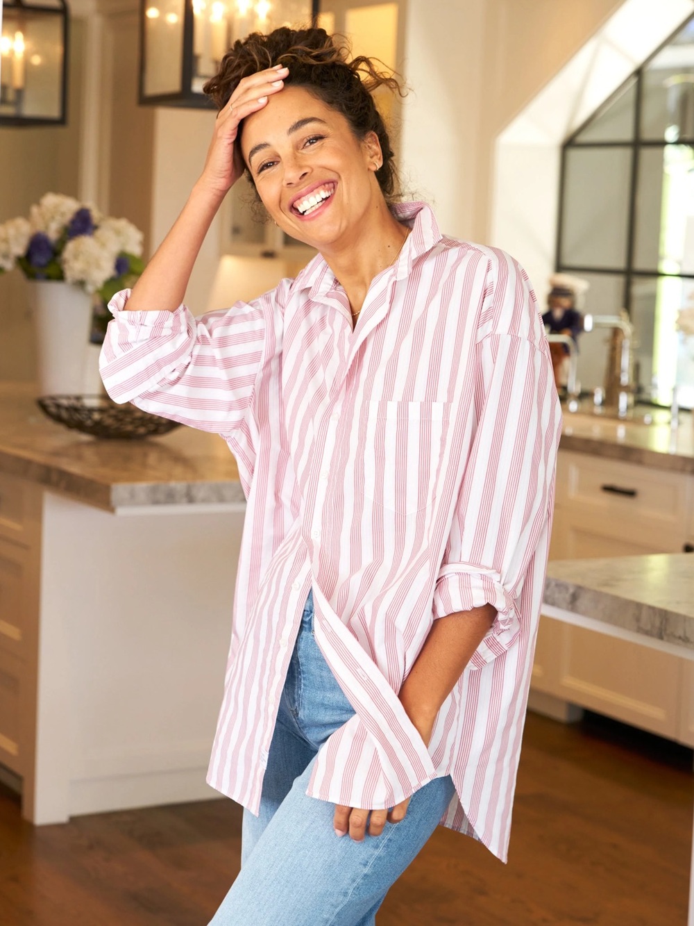 Frank & Eileen Shirley Oversized Striped Button-Up 100% Italian Cotton